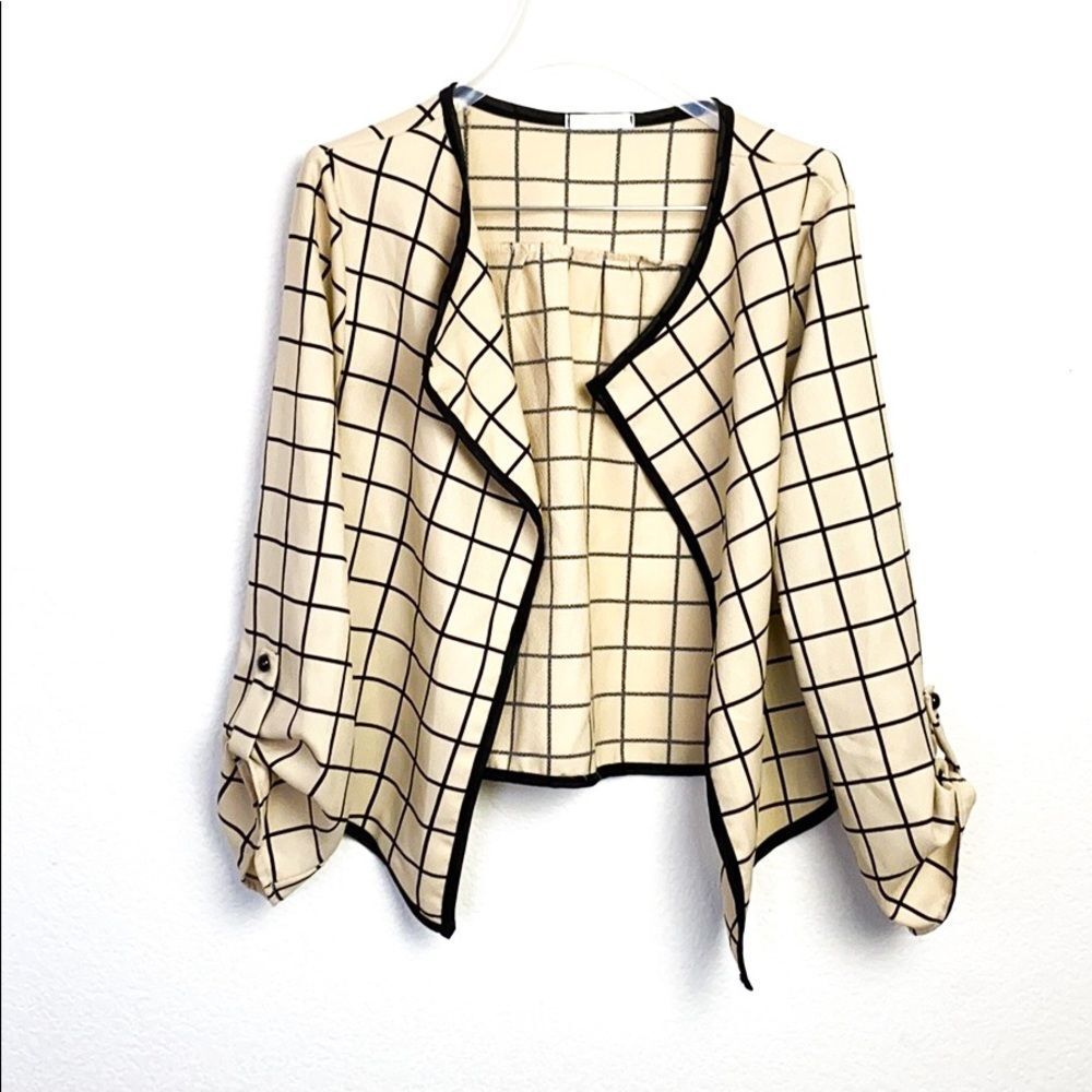 Olive Tree Drapped Collar Plaid Blouse